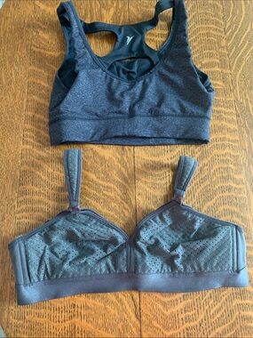 Active USA Charcoal Gray Racerback Sports Bra & Perforated Wireless Bra